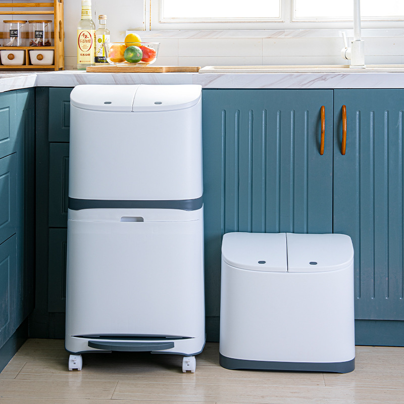 Kitchen Garbage Sorting Garbage Bin Household Pedal Dry-Wet Separation with Lid Odor Deodorant High-Grade Double-Layer Garbage Bin for Living Room