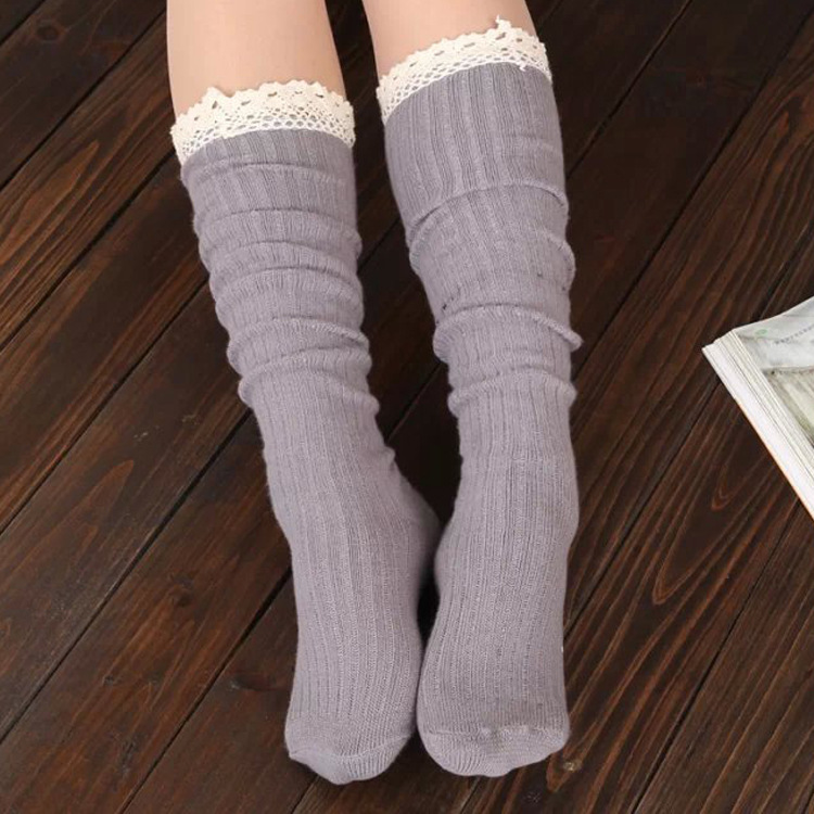 欧美热销 针织毛线护腿保暖靴套 秋冬蕾丝花边过膝袜套厂家批发