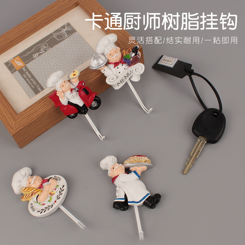Chef Stainless Steel Resin Creative Three-dimensional Strong Adhesive Kitchen Punch-free Hook Wall Seamless Hook