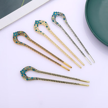 跨境U型发簪 中国风复古汉服古风簪子 桃花型水钻发饰发簪 批发