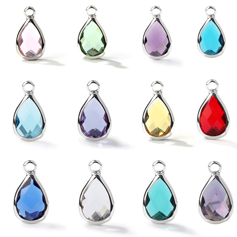 Cross-Border Popular Retro Colorfuled Glass Crystal 12-Colorful Birthday Stone Pendant DIY Water Drop Handmade Jewelry Accessories