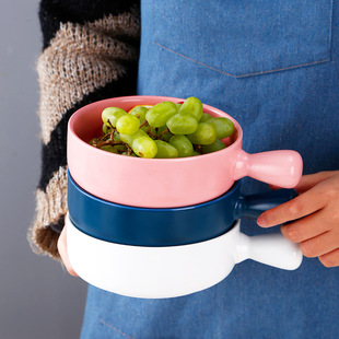 Factory Supply Baking Bowl Household Creative Baking Handle Bowl Kitchen Neat Bowl Ceramic Personality Baked Rice Handle Pot