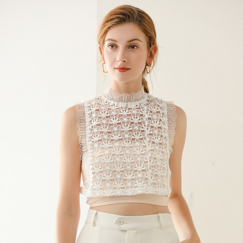 Korean Autumn and Winter Hollow Lace Fake Collar Shirt Fake Collar Versatile Black and White Decorative Sweater Collar