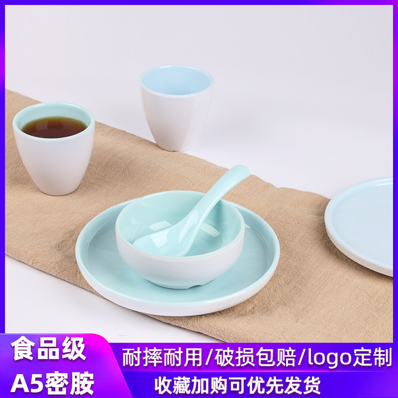 Factory Direct Supply hotel table decoration tableware suit four-piece set bowl dish spoon Cup with logo New melamine restaurant commercial use
