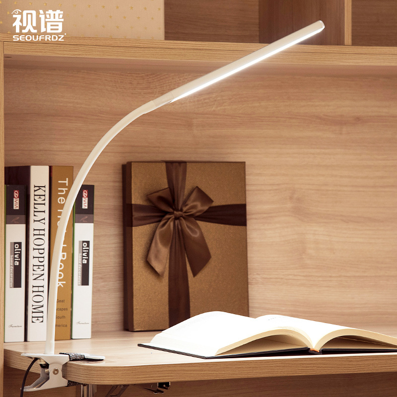 Luz de clip LED estudiante universitario protección de los ojos escritorio plug-in lámpara larga cabeza puesto noche mercado emergencia recargable oscurecimiento lámpara de mesa