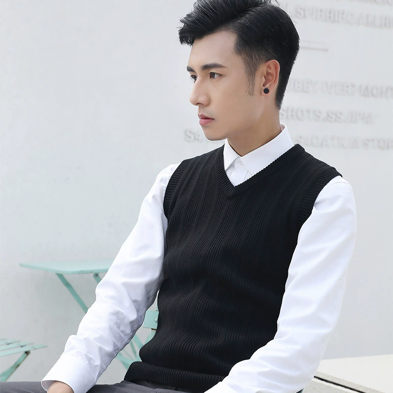 Осенний вязаный жилет без рукавов, мужской Молодежный Однотонный пуловер с V-образным вырезом, приталенный Повседневный жилет, мужской жилет, свитер