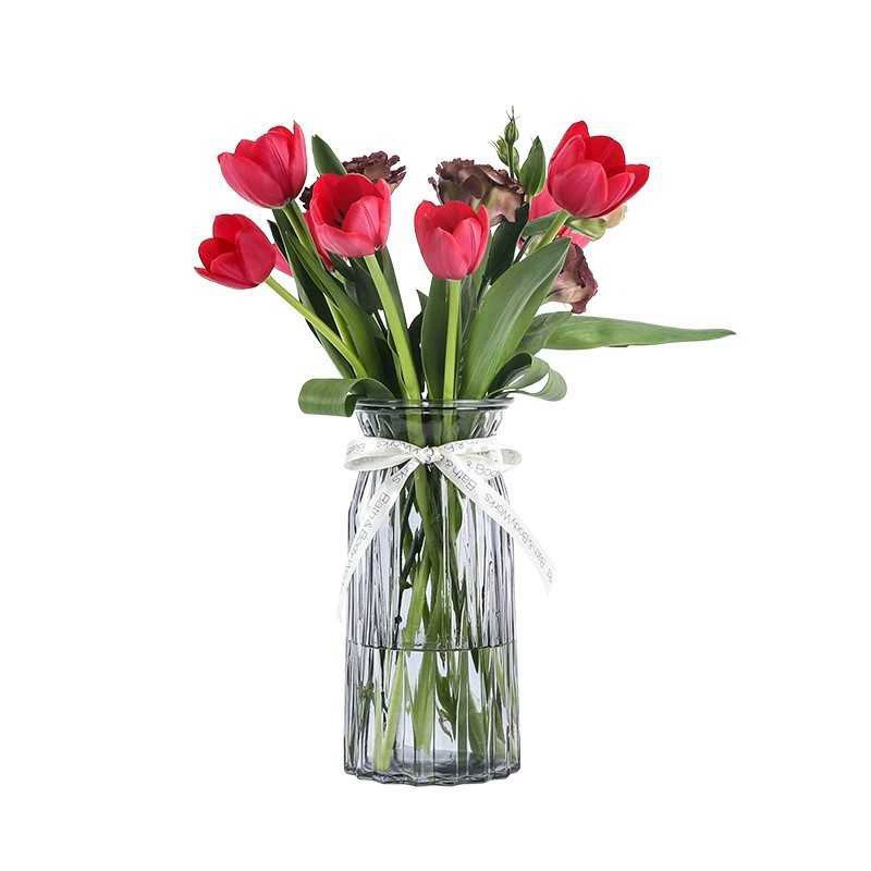 small mouth glass vase decorated vase European color transparent lily rich bamboo hydroponic vase living room flower arrangement