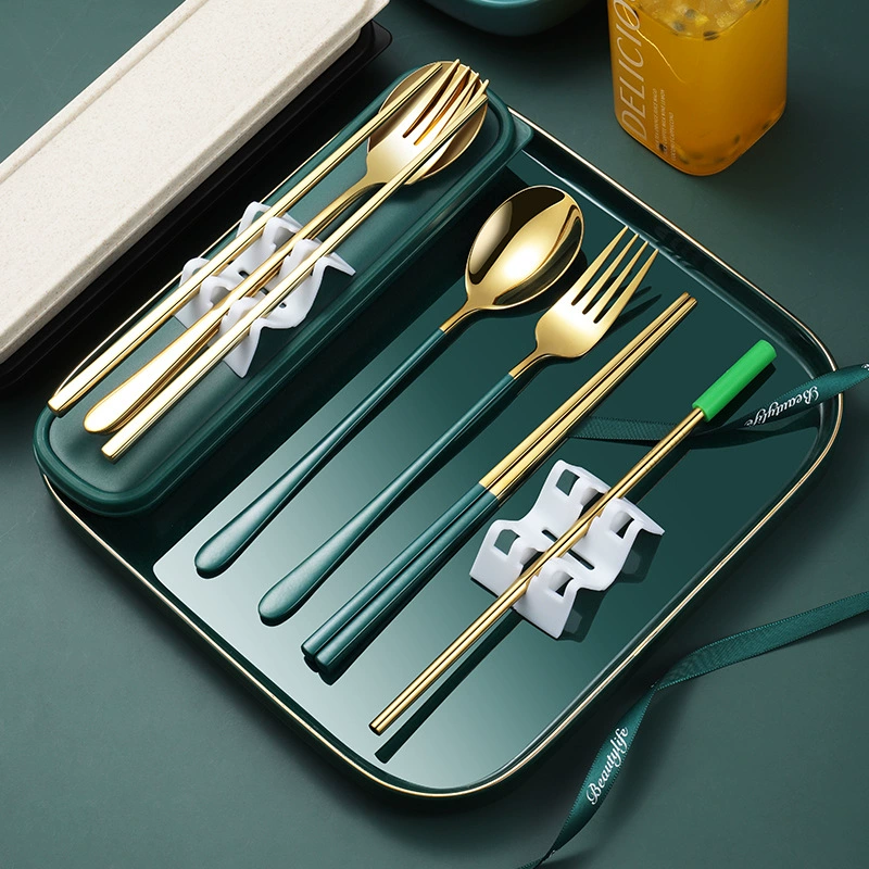 Handheld tableware stainless steel, Korean straw, creative set, 3 piece set, Birthday gift