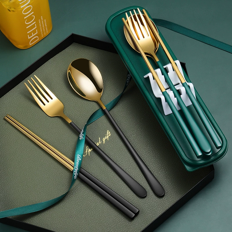 Handheld tableware stainless steel, Korean straw, creative set, 3 piece set, Birthday gift