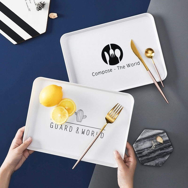 T塑料盘子长方形家用北欧个性简约面包早餐盘杯子盘酒店茶盘小托