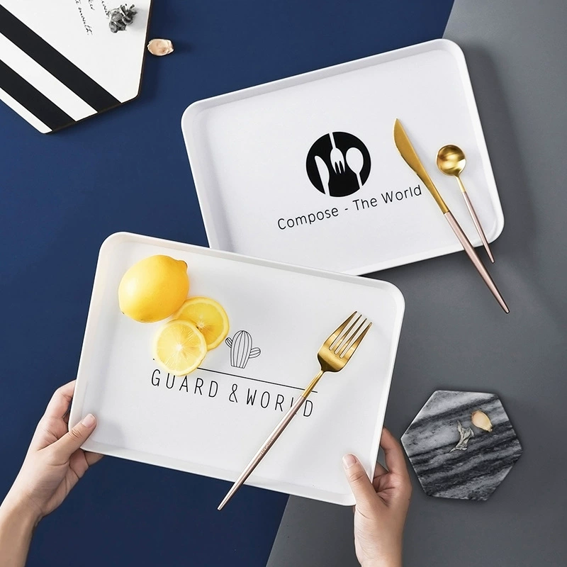 Пластиковая тарелка Прямоугольная Бытовая в скандинавском стиле Простой хлеб Тарелка для завтрака Тарелка для чашки Отель Чайная тарелка Маленький поднос