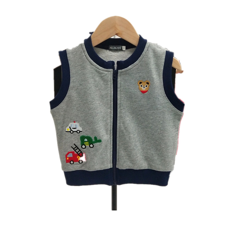Otoño y primavera nuevos niños oso patrón bordado chaleco cremallera cardigan chaleco desgaste exterior de moda superior 2272