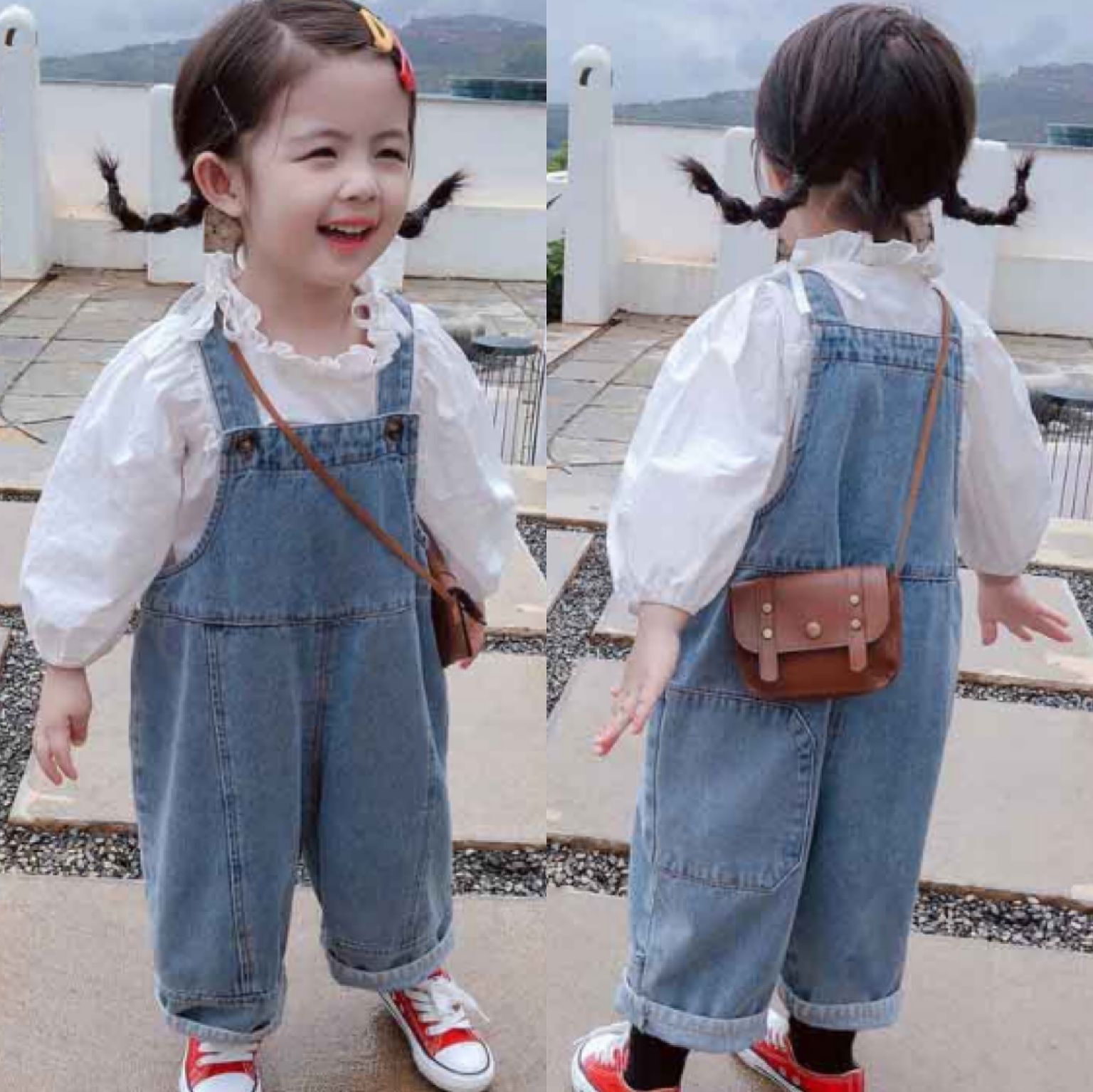 Children's Denim suspender pants autumn girl's cute jumpsuit children's pants 3-8 years old children's clothing one-piece delivery