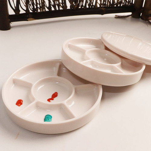 Small wholesale round plastic palette with lid imitation porcelain white acrylic watercolor paint painting art paint tray