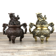 黄铜大明狮子炉仿古宣德炉香薰炉工厂批发室内供寺庙香道香炉摆件