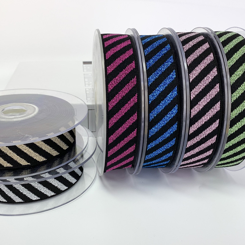 厂家现货 2.5cm金银丝双面斜条松紧带 裙子腰头 鞋帽箱包弹力带