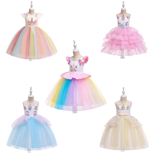 European and American children's formal dress unicorn dress, girls' Halloween performance costumes cosplay