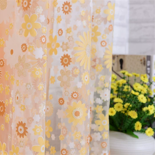 Штора (China Light Textile City-Tang Huangbuxing) M-1, реалистичная «шёлковая» с цветочным рисунком, жёлтая, под заказ
