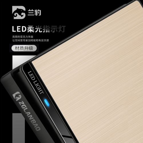 Stainless steel brushed gold with LED light wall switch panel 86 household Cixi socket two, three and five holes wholesale