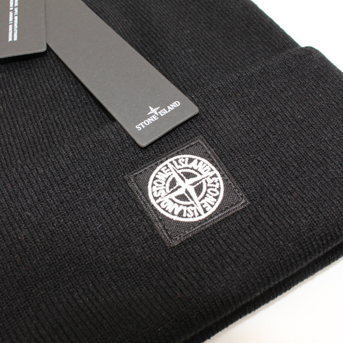 Black and white embroidered stone knitted hat double-layer rolled edge cold hat for men and women fashionable wool hat autumn and winter warm hat