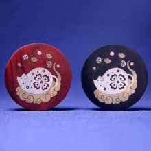 黑檀木镶银吐宝鼠挂件科檀镶嵌贝铜银国风吉祥招财圆牌挂饰品定