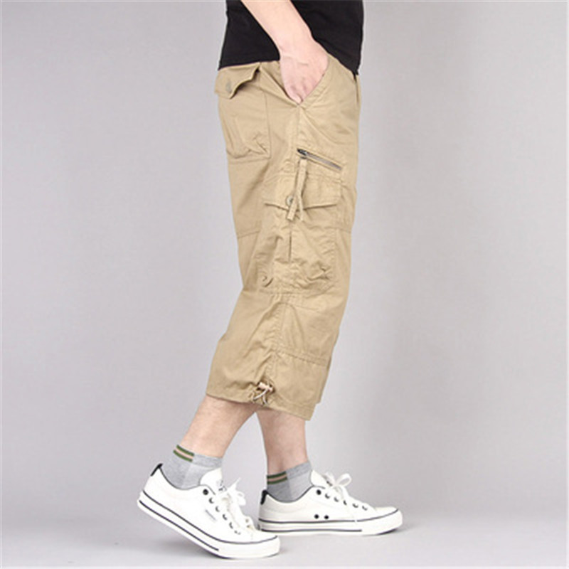 Summer Cargo Pants Thin Loose Large Size Shorts Men's Multi-Pocket Mid-Pants Outdoor Casual Camouflage Capri Pants for Men