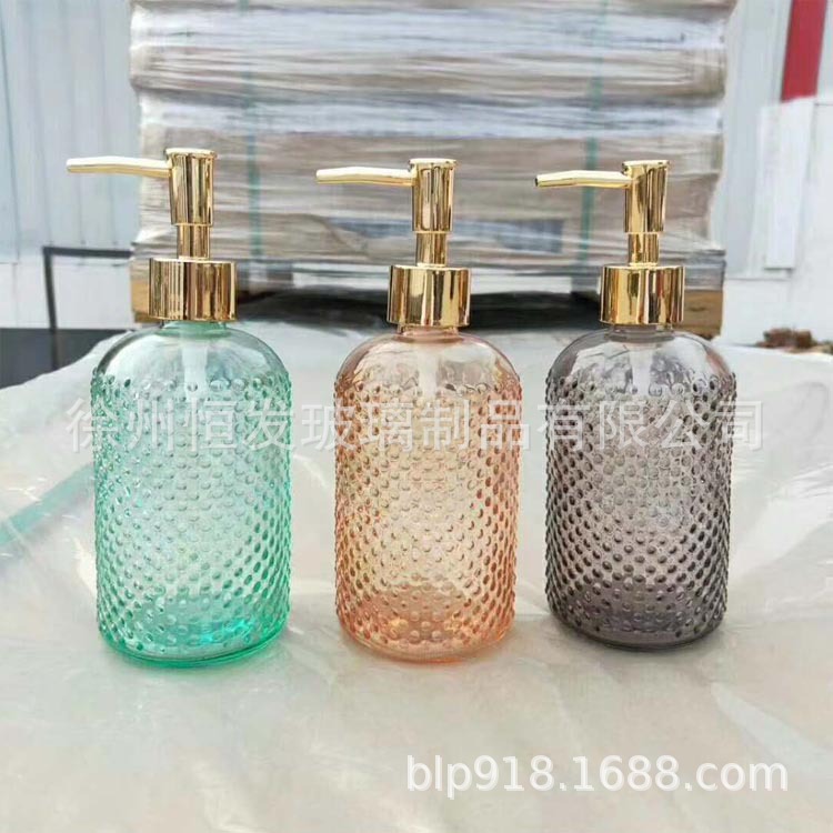 厂家直销按压式洗手液玻璃瓶400ml乳液化妆品包装瓶加工喷色蒙砂