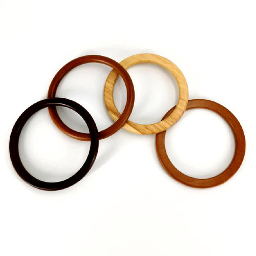 New bag round handle woven bag women's bag dark and light wooden round handle