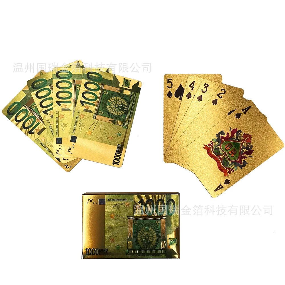 Золотая фольга покер евро 1000 монет Золотая фольга покер карты водонепроницаемый золотой покер креативный внешняя торговля покер