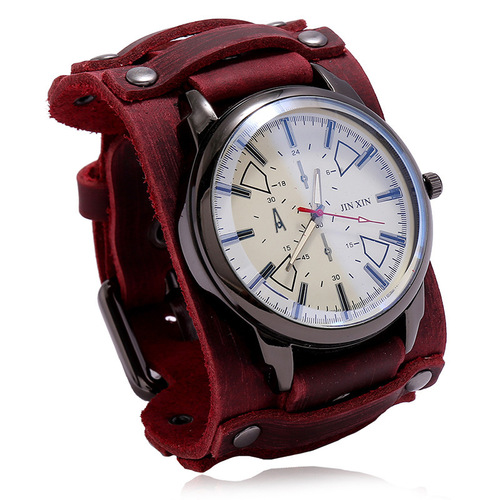 Men's personalized watches European and American men's wide leather watches retro cowhide bracelet watches cross-border European and American motorcycle men's watches
