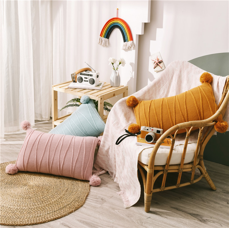 Nordic Style Simple Solid Color Geometric Wool Long Waist Pillow Home Fabric Tiger Stool Sofa Cushion Bedside Pillow_voghion.com