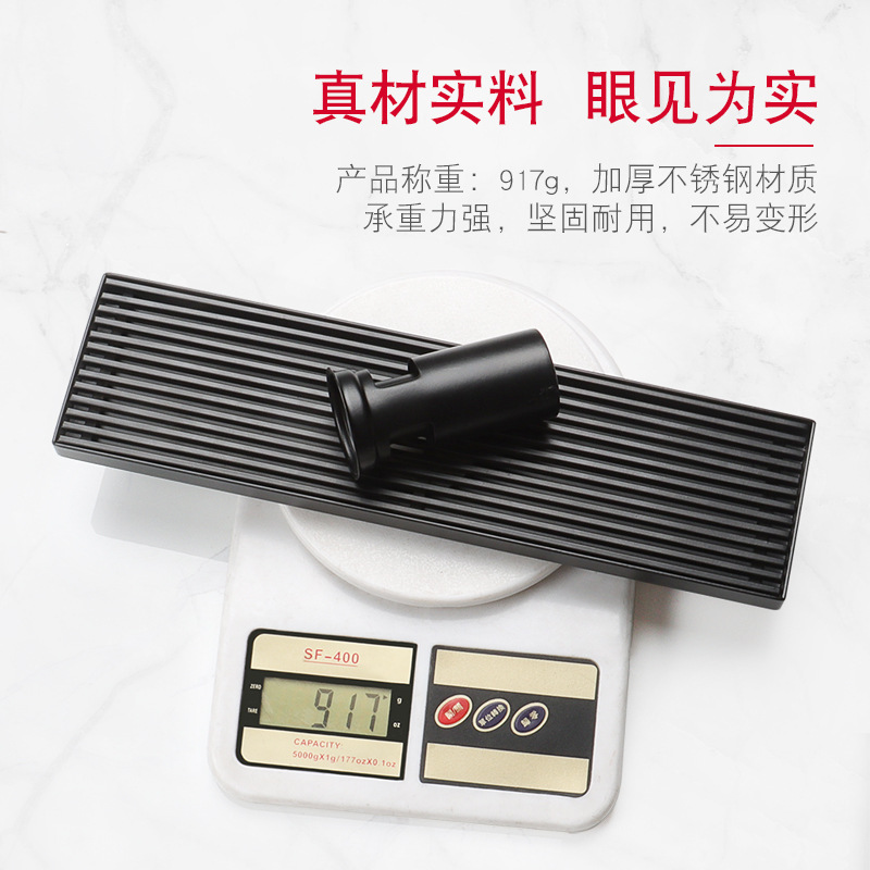 Desagüe de piso negro de acero inoxidable baño ducha desodorante antibloqueo tira cocina y baño cuadrado con incrustaciones de azulejos lavadora