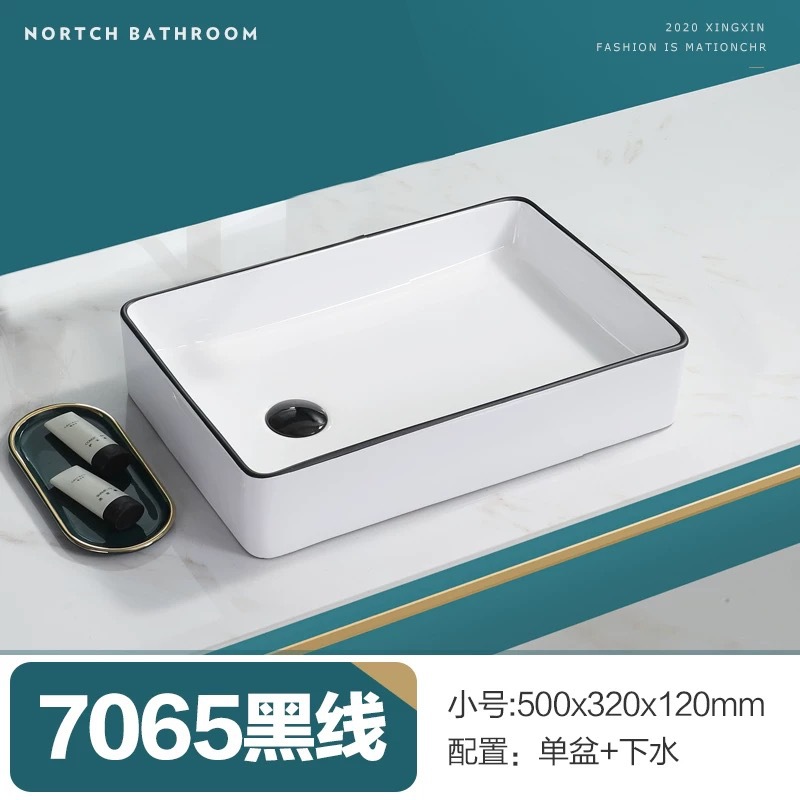 Lado izquierdo y derecho de la cuenca del asiento en el balcón lavadora lavabo de cerámica Cuenca del hogar borde negro lavabo