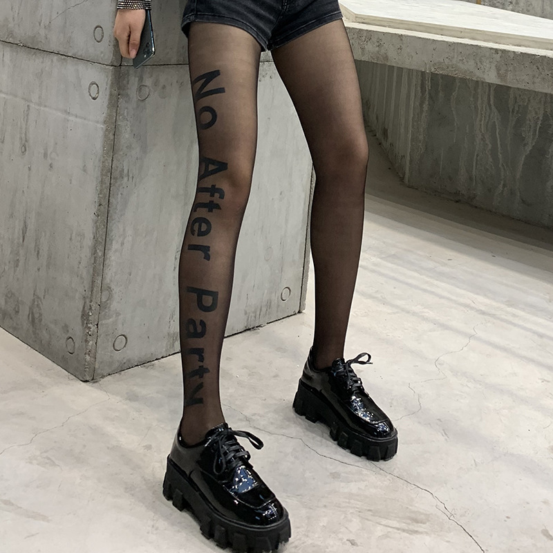 Spring and summer black silk trendy brand English letters anti-hook arbitrary cut thin pantyhose sexy pineapple socks women