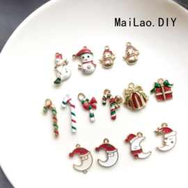 圣诞节饰品配件  合金滴油雪人拐杖耳环项链挂件 DIY手工制作材料