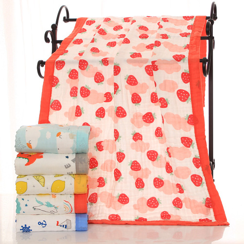 Pure cotton 70*140cm six-layer gauze bath towel baby wide-brimmed children's quilt high-density printed infant and child blanket category a