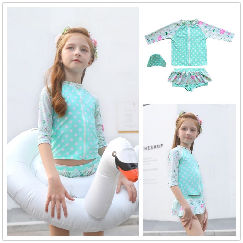Green split long-sleeve, floral print