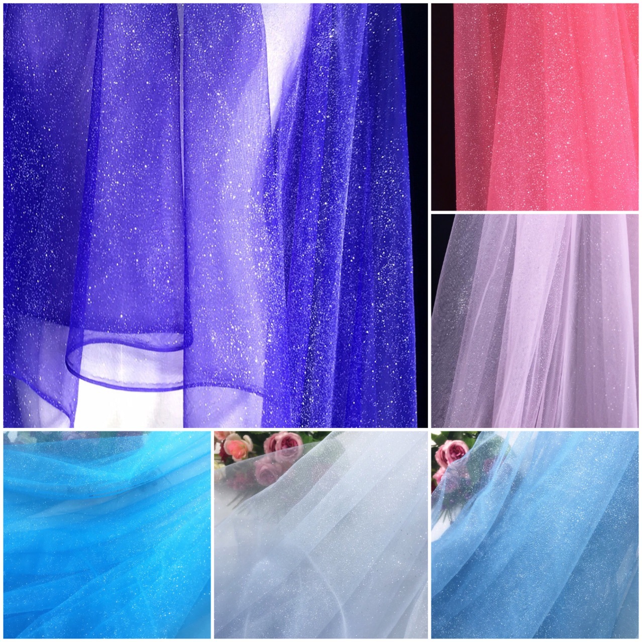 现货优质柔软闪粉纱布料婚纱礼服连衣裙亮片面料烫金烫粉