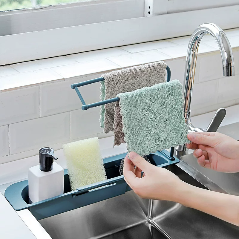 Kitchen storage sink rack drain basket pool rag rack plastic retractable pot brush creative storage