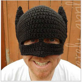 毛线帽 黑色超人帽 欧美蝙蝠侠眼睛帽 手工黑色尖耳朵帽