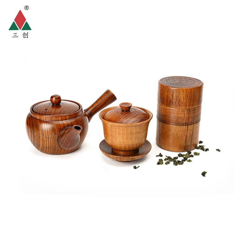 三创 Creative wooden tea set, tea cup, teapot, 3 piece set