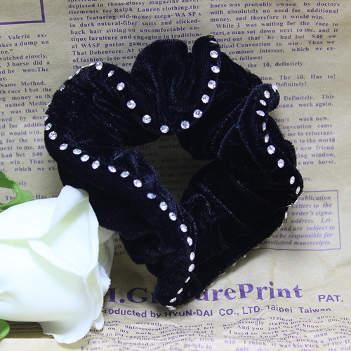 Korean style black velvet ring 60 pieces of rhinestone hair ring gold velvet large intestine ring hair ring professional hair flower wholesale