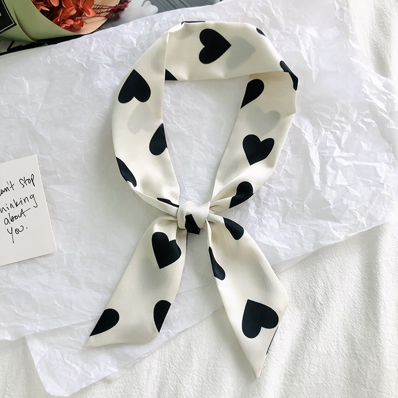 Primavera y otoño coreano bufandas de seda estrechas de decoración de banda larga impresión de seda simulada bufandas de ángulo agudo al por mayor en stock