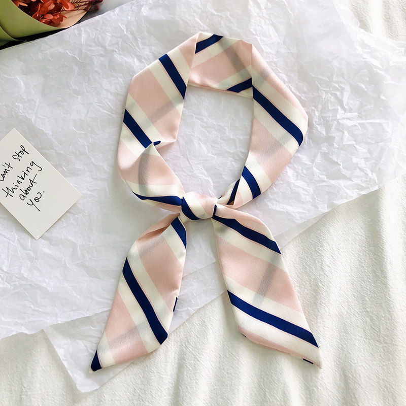 Primavera y otoño coreano bufandas de seda estrechas de decoración de banda larga impresión de seda simulada bufandas de ángulo agudo al por mayor en stock