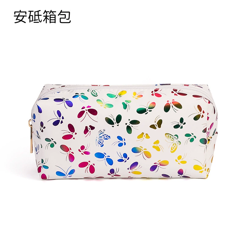 Handheld Cosmetic Bag, Polyurethane Marble Pattern, Compact Clutch Organizer, 19×9×7 cm