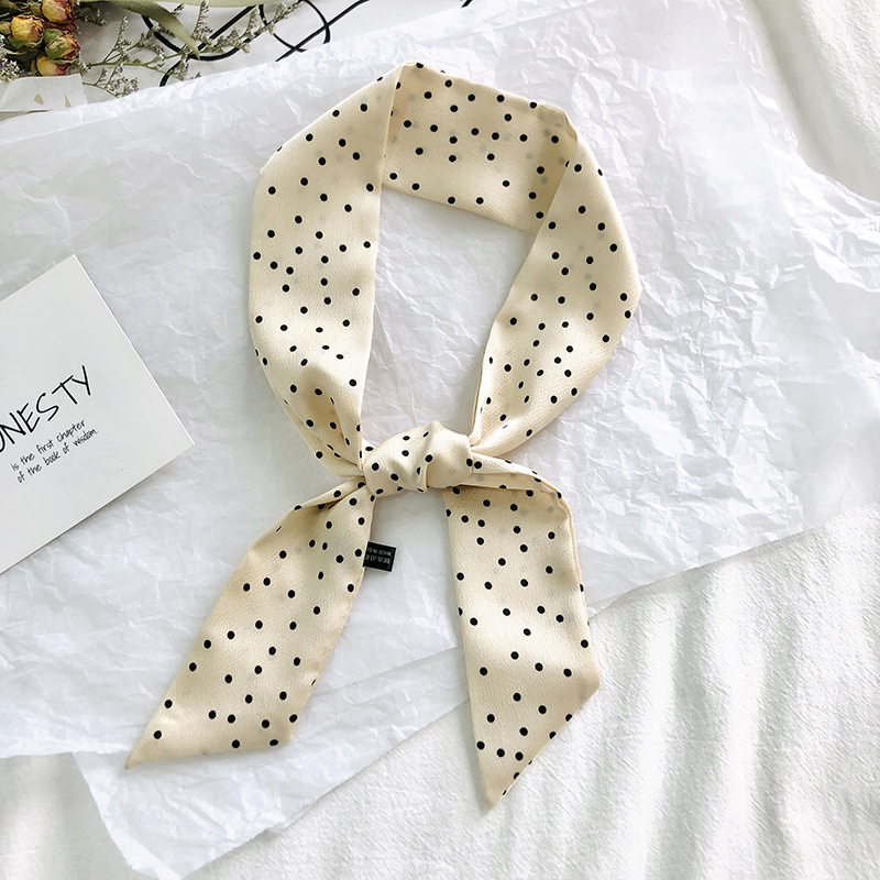 Primavera y otoño coreano bufandas de seda estrechas de decoración de banda larga impresión de seda simulada bufandas de ángulo agudo al por mayor en stock