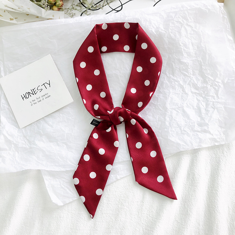 Primavera y otoño coreano bufandas de seda estrechas de decoración de banda larga impresión de seda simulada bufandas de ángulo agudo al por mayor en stock