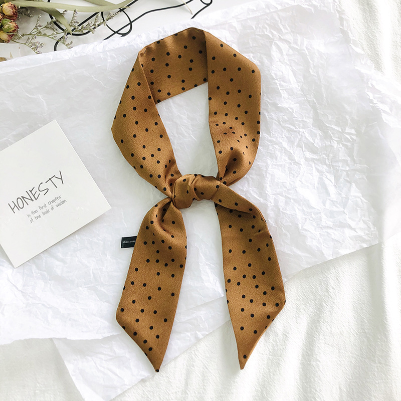 Primavera y otoño coreano bufandas de seda estrechas de decoración de banda larga impresión de seda simulada bufandas de ángulo agudo al por mayor en stock