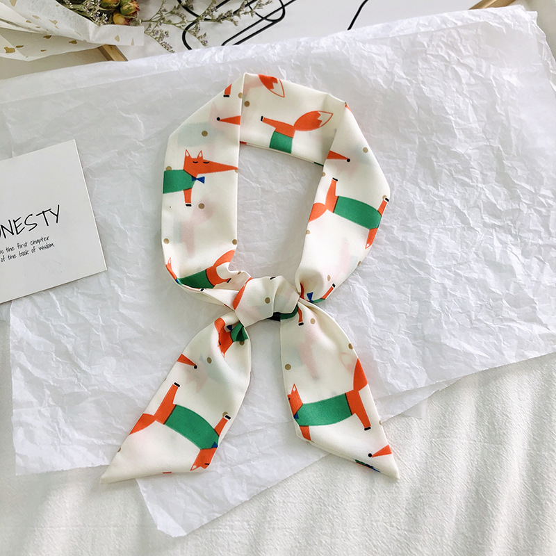 Primavera y otoño coreano bufandas de seda estrechas de decoración de banda larga impresión de seda simulada bufandas de ángulo agudo al por mayor en stock