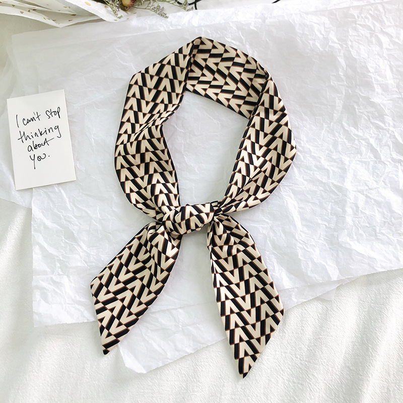 Primavera y otoño coreano bufandas de seda estrechas de decoración de banda larga impresión de seda simulada bufandas de ángulo agudo al por mayor en stock